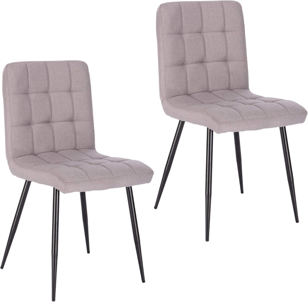 Lestarain Esszimmerstühle 2 Stücke 2er Set Küchenstuhl Polsterstuhl Wohnzimmerstuhl Sessel mit Rückenlehne, Metallbeine, Sitzfläche aus Leinen, Hellgrau Bild 1
