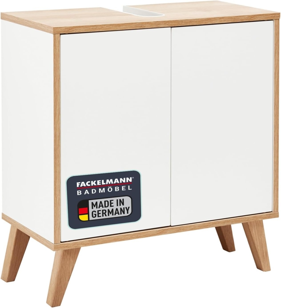 Fackelmann FINN Waschbeckenunterschrank 60 cm breit mit Füßen, Braun hell/Weiß Bild 1