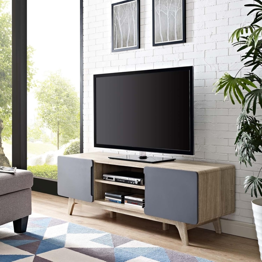 Modway- Tread Mid-Century Moderner 59 Zoll TV Board, 59", Natürliches Grau, 46 x 150 x 51 cm Bild 1