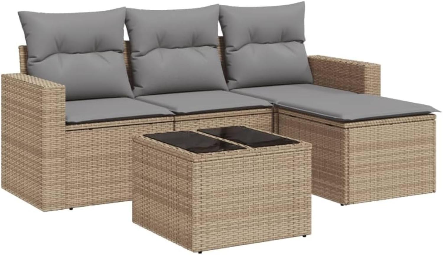 vidaXL 5-tlg. Garten-Sofagarnitur mit Kissen Beige Poly Rattan 3251216 Bild 1