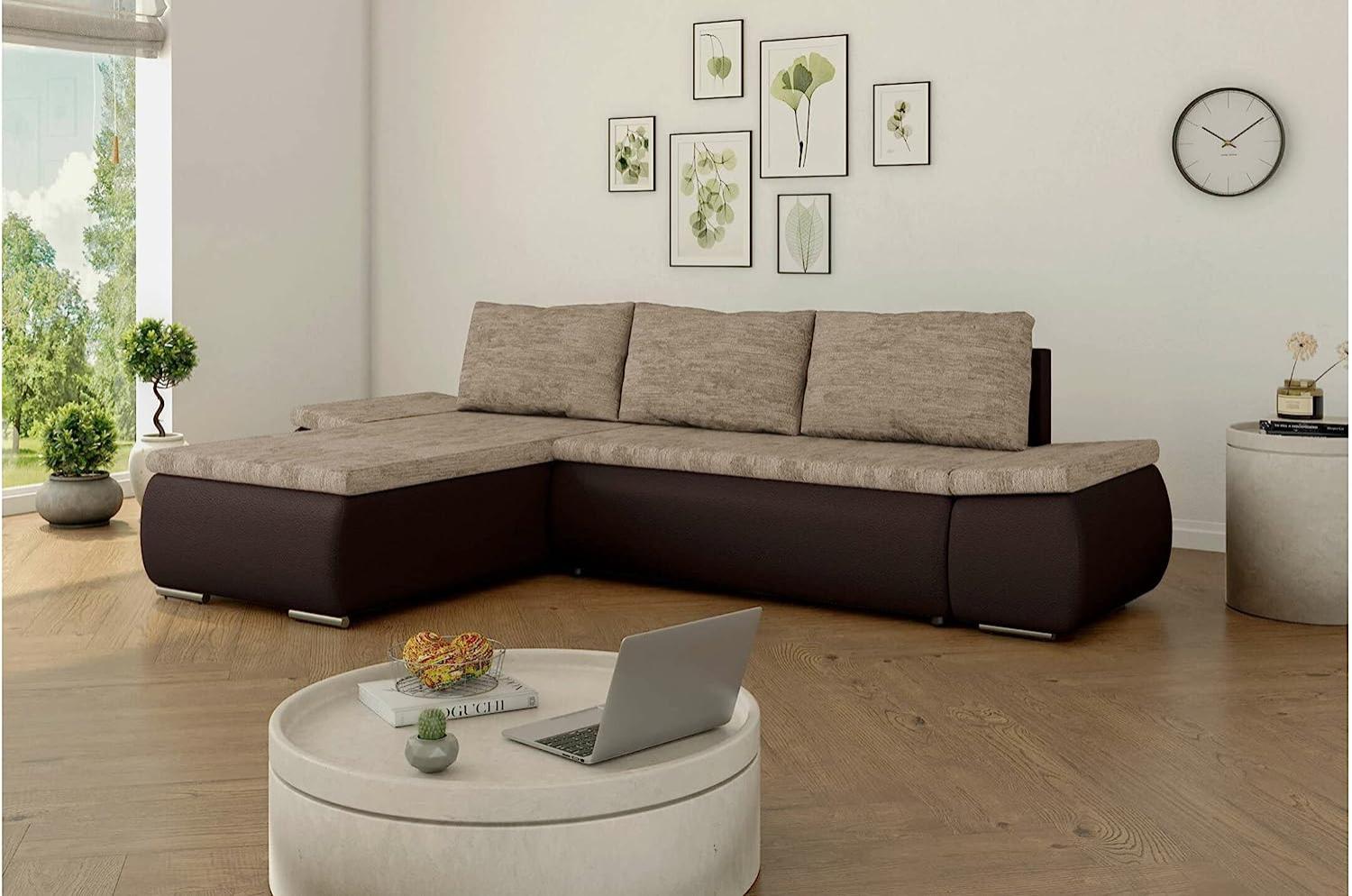 Stylefy Olin Ecksofa Strukturstoff BERLIN Kunstleder MADRYT Hellbraun Dunkelbraun Links Bild 1