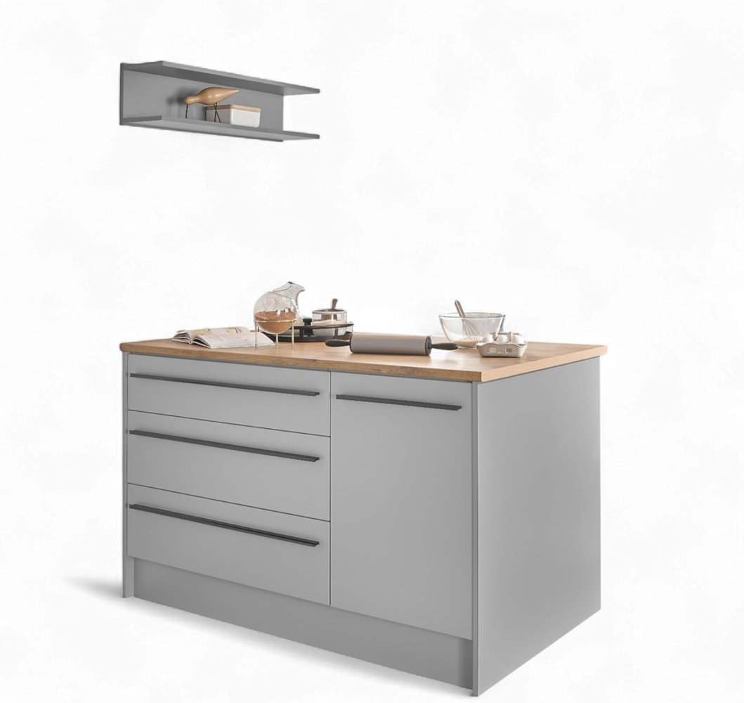 BASIC by Balculina Kücheninsel Denver, Kochinsel + Küchenregal BxHxT 145 x 90 x 90/BxHxT 90x22x21, Breite 145 cm, mit Tür, Schubkasten, Klappe und offenem Fach Bild 1