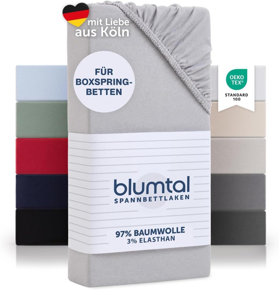 Blumtal Luxus Spannbettlaken 180x200cm Boxspringbett bis 40cm Höhe - Oeko-Tex Zertifizierte Baumwoll Bettlaken 180x200 Boxspringbett - Spannbettlaken 180x200cm Baumwolle - Moonlight Grey Bild 1