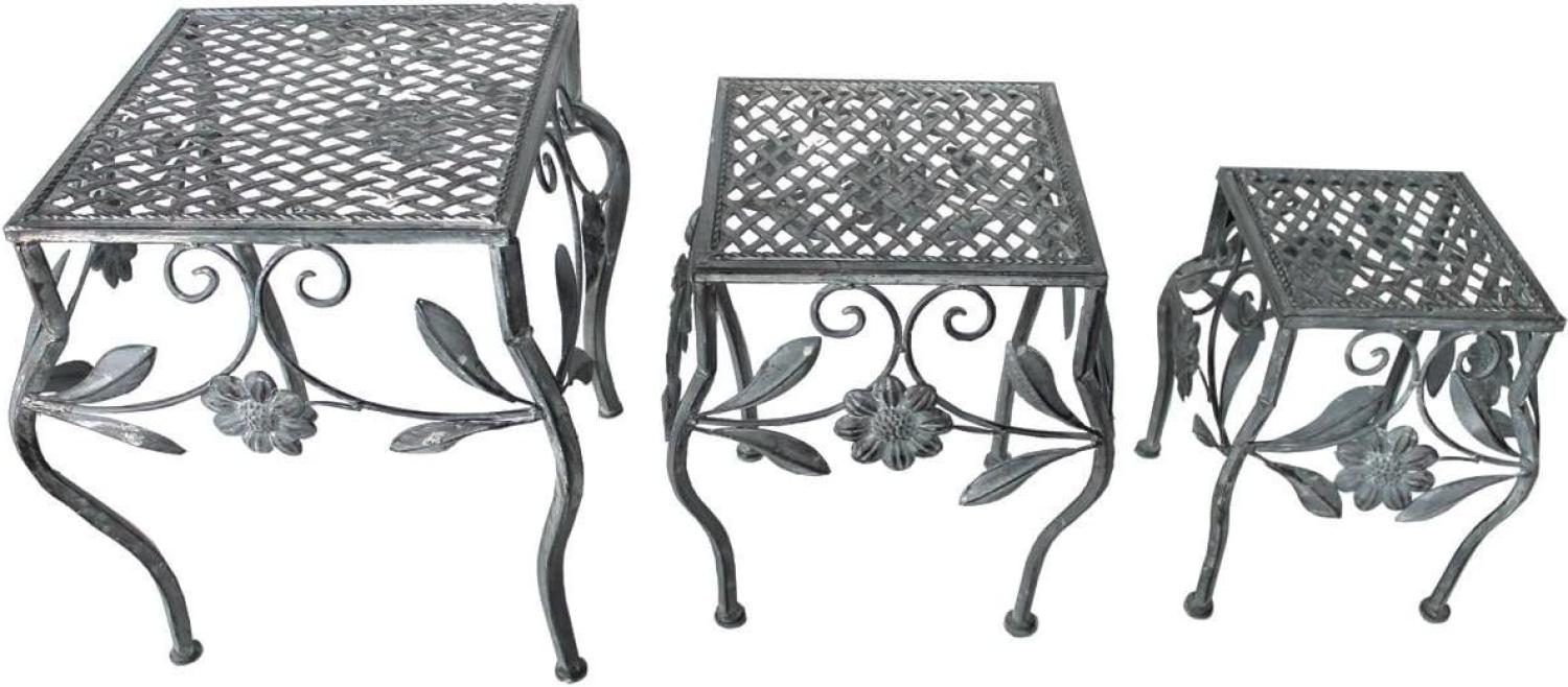 Hocker Set 3tlg. Gartendekoration Eisenhocker Pflanzenständer Blumenhocker Grau Antik Bild 1