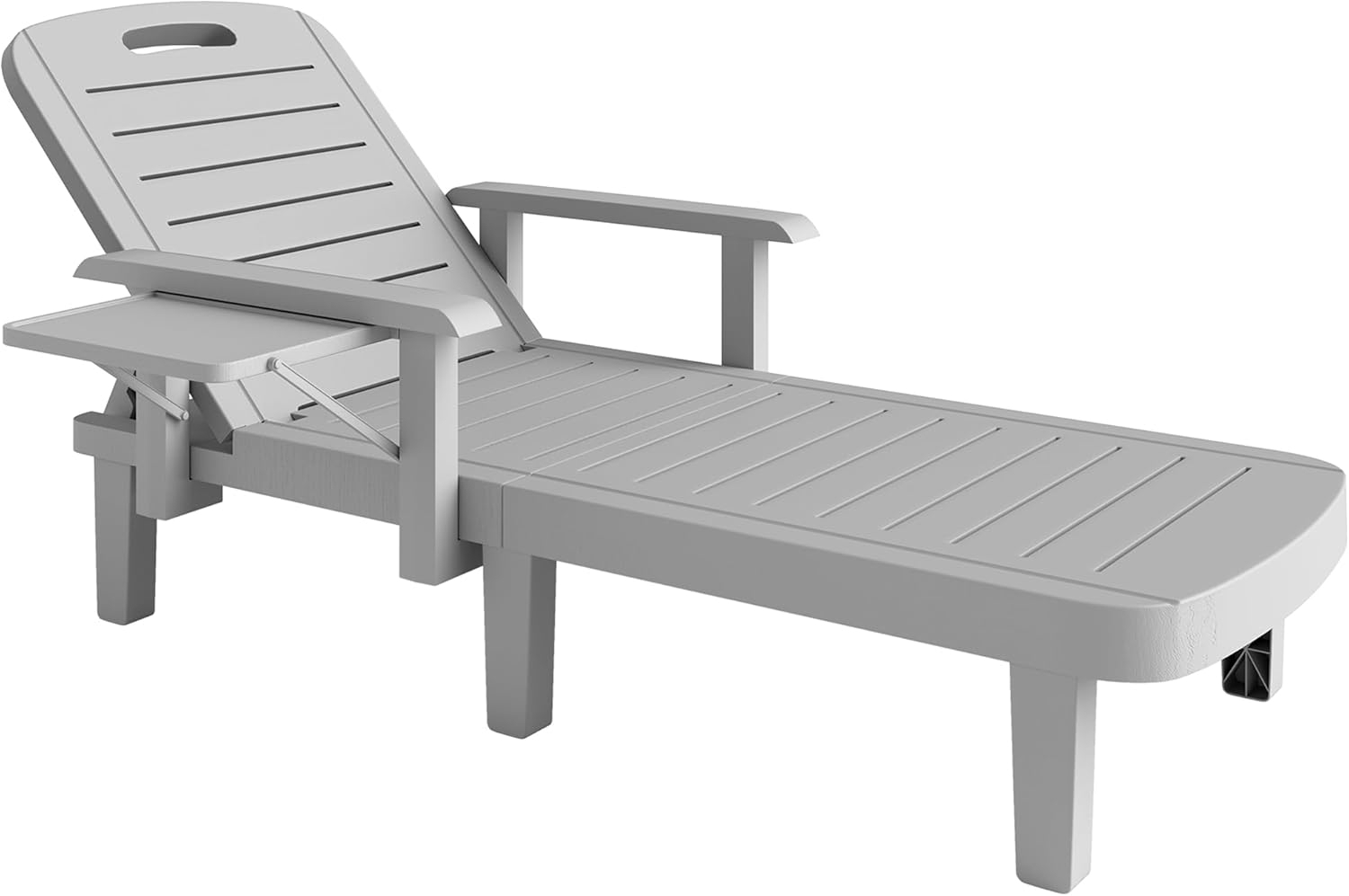 Outsunny Gartenliege mit Seitentisch, Holzoptik, 5-Fach verstellbare Rückenlehne, wetterfeste Sonnenliege, 1 St, Liegestuhl, bis 120 kg belast, für Garten Outdoor Strand, Hellgrau Bild 1