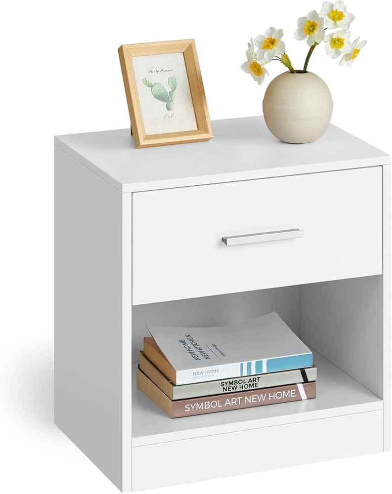 Vasagle Nachttisch mit Schublade, Griff & offenes Fach, 2er Set, Holz klassikweiß, 41 x 28 x 39 cm Bild 1