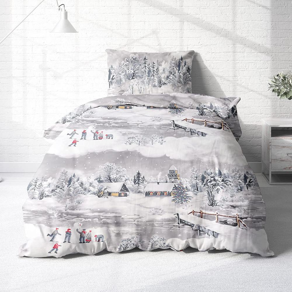 Träumschön Bettwäsche Biber Bettwäsche 2tlg für Weihnachten, Kuschelige Bettwäsche Schneelandschaft, Bettwäsche aus 100% Baumwolle, Tolle Winterbettwäsche Bild 1