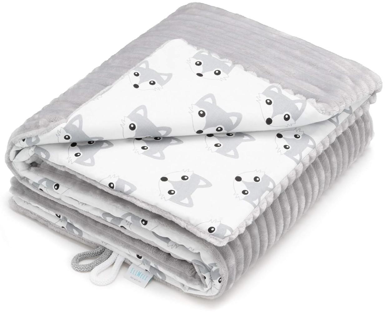 EliMeli Babydecke Kuscheldecke junge Krabbeldecke 75x100 | Ultraweicher Gestreifter Microfaser-Plüsch Stoff aus Baumwolle | Füllung | hoch Qualität | ideal als Kinderwagendecke (Grau - Hund) Bild 1