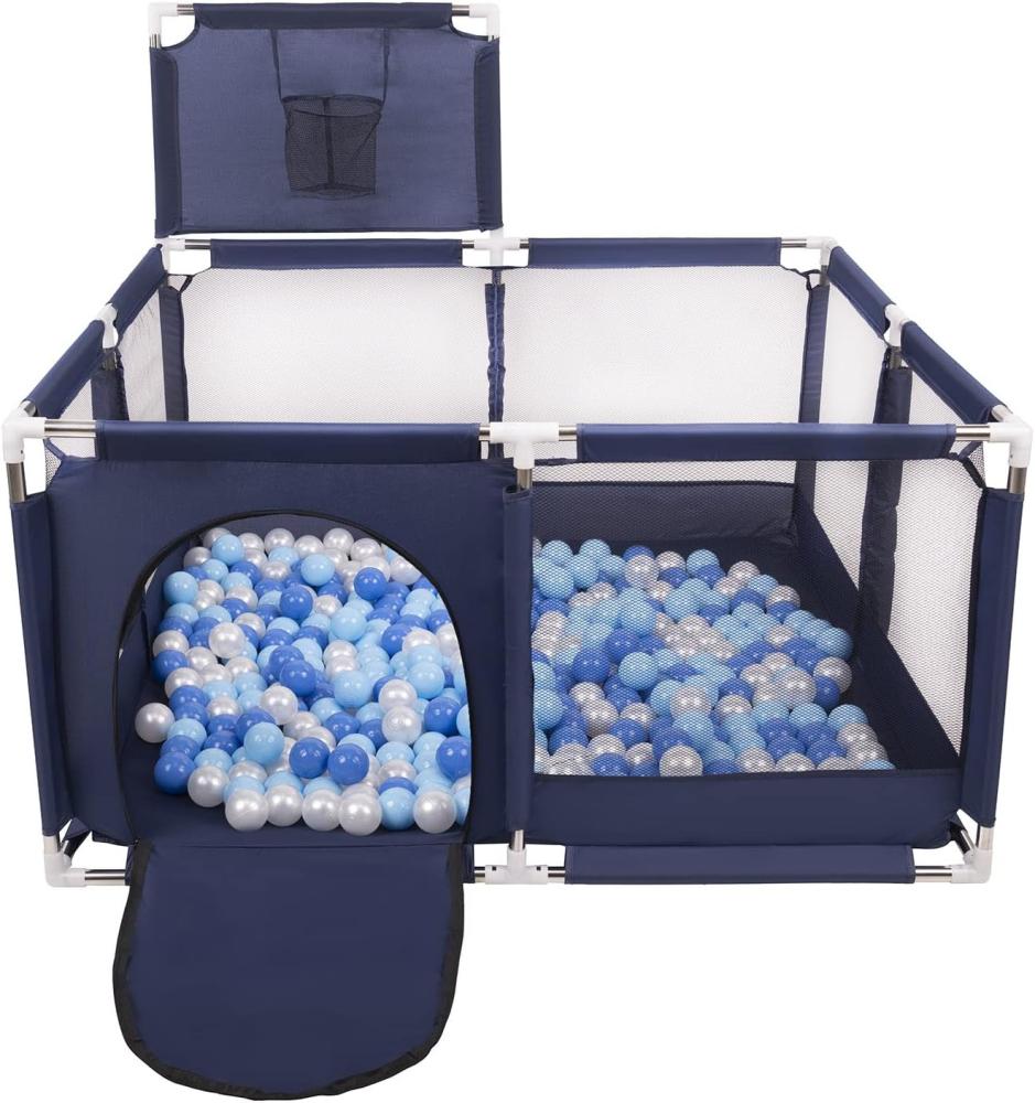 Selonis Laufstall Mit Korb Und 200 Bälle Laufgitter Für Kinder, Blau:Blau/Babyblue/Perle Bild 1