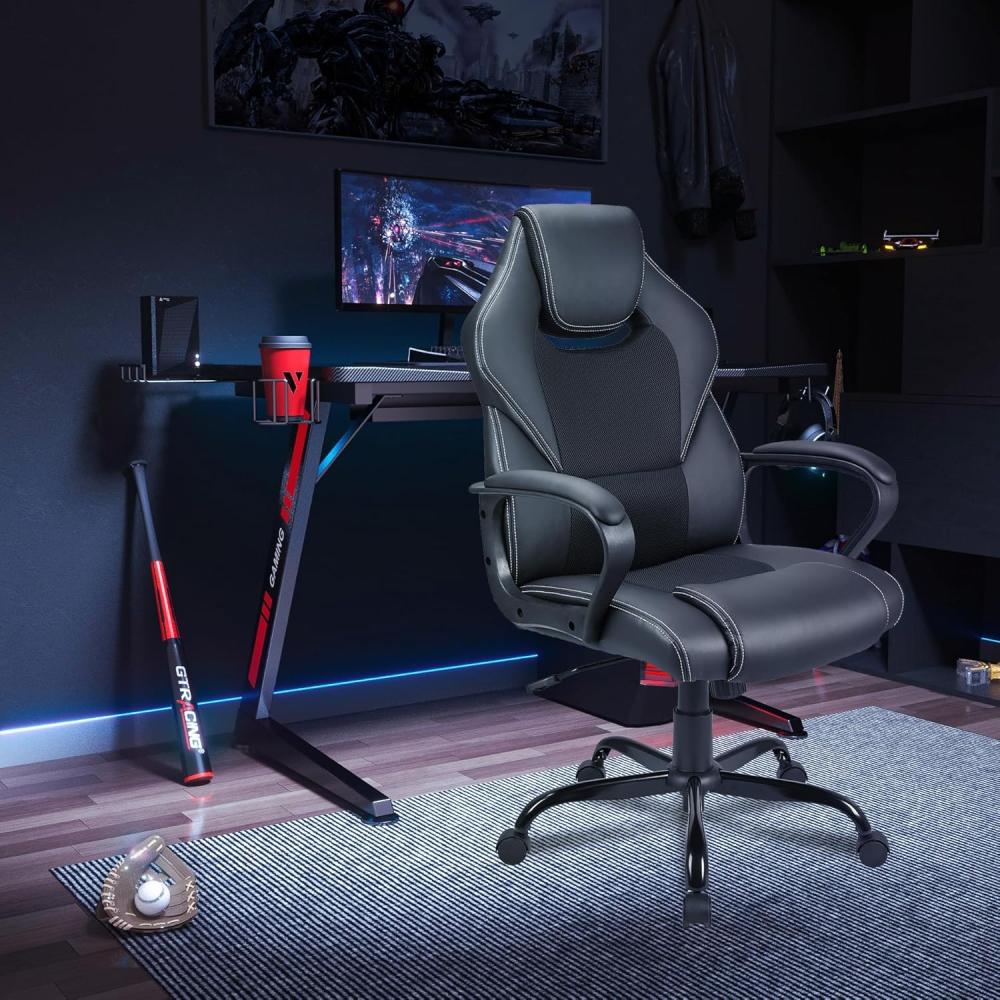 Zedelmaier Bürostuhl ergonomisch chefsessel bürostuhl, Gaming Stuhl Drehstuhl, mit Wippfunktion höhenverstellbar Schreibtischstuhl Schwarz Bild 1