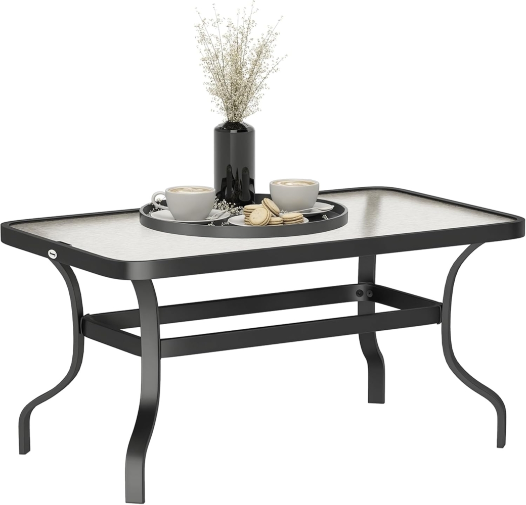 Outsunny Beistelltisch Hartglas, mit Wellendesign, Abgerundete Ecke (Kaffeetisch, 1-St, Rechteckiger Couchtisch), Gartenmöbel für Wohnzimmer, Garten, Terrasse, Balkon Bild 1