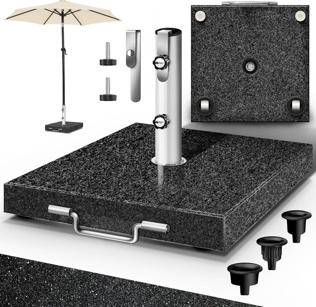 tillvex® Granit Sonnenschirmständer mit Rollen & Transportgriff Anthrazit - 27 kg Eckig | Schirmständer Sonnenschirm mit Edelstahlrohr | Balkonschirmständer für Schirmstöcke 16-48 mm & 300 cm Schirmdurchmesser Bild 1