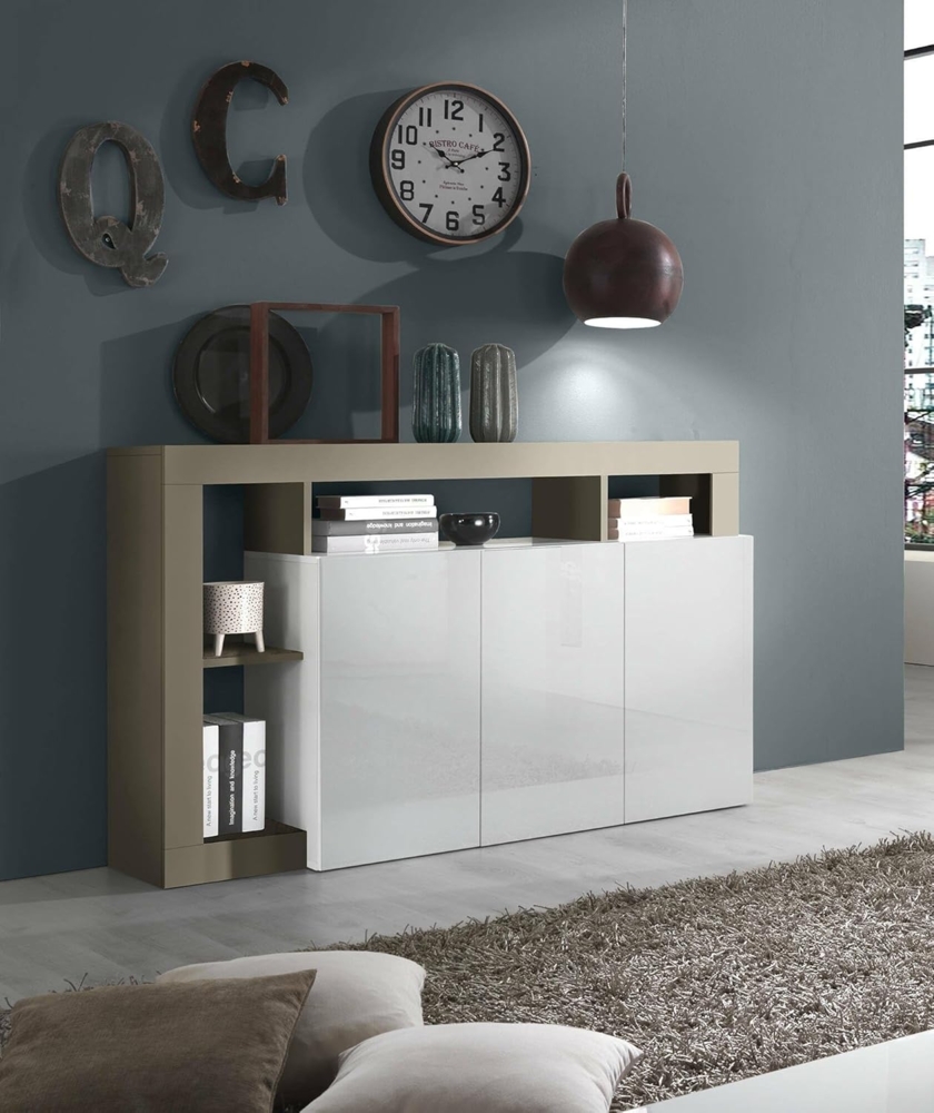 Dmora Modernes Sideboard mit 3 Türen und Regalen, Wohnzimmer-TV-Ständer, Küchenbuffet, Made in Italy Sideboard, 146x62xh93 cm, Weiß und Birne Bild 1