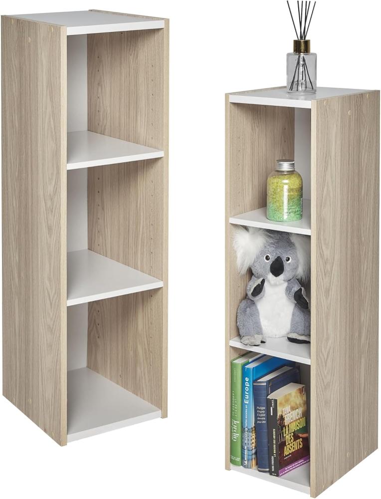 Marke Amazon– Movian, Aufbewahrungseinheit/Bücherregal/Akzentschrank aus Holz mit 3 Ablagen,Modular, Wohnzimmer, Schlafzimmer, Büro – Space Saving Shelf UB-9025 – Helle Eiche & Weiß Bild 1