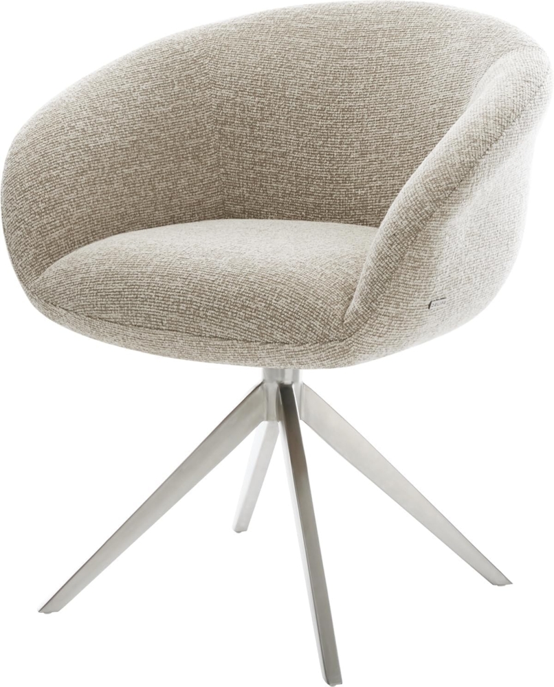 Drehstuhl Vinka-Flex mit Armlehnen Webstoff Soft Beige Kreuzgestell breit Edelstahl 360° drehbar Wippfunktion Taschenfederkern Bild 1