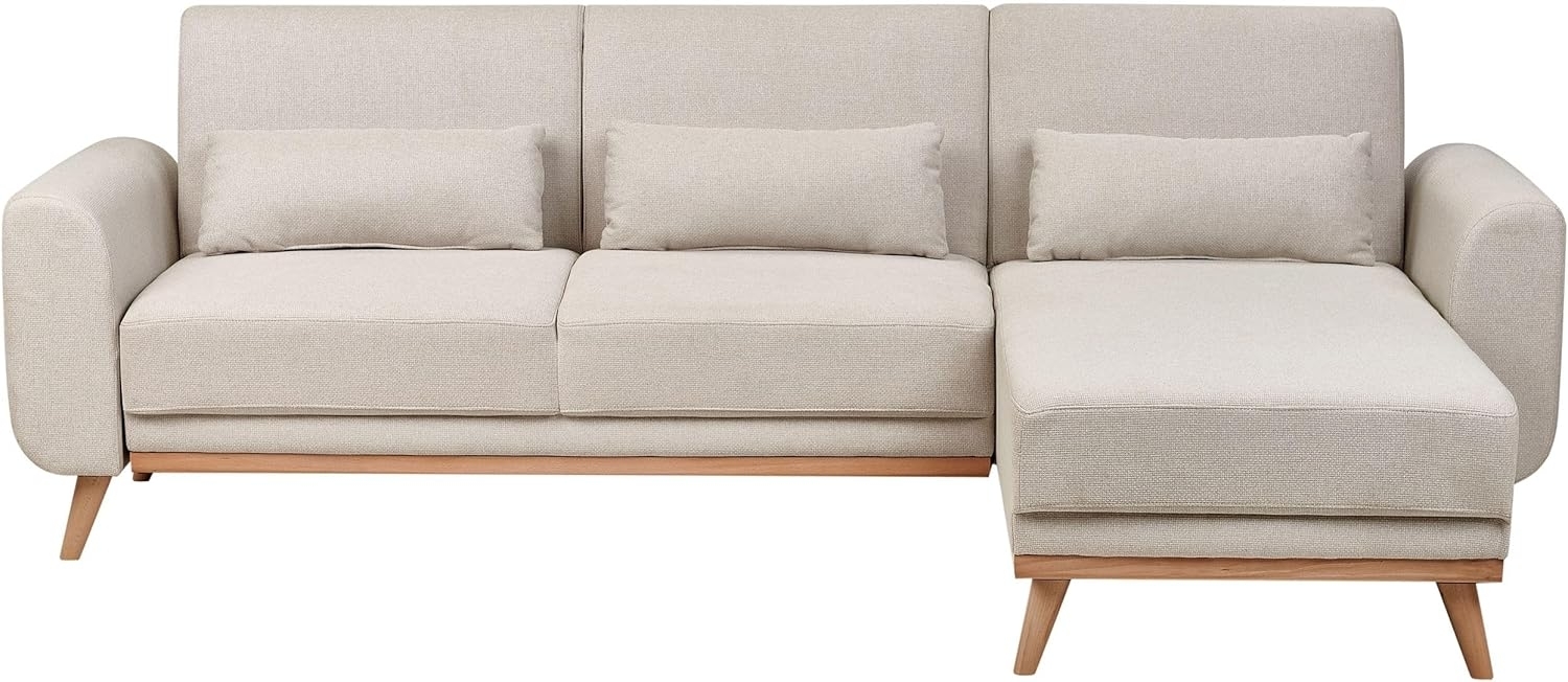 Beliani 'Ollsta' Ecksofa mit Schlaffunktion, Stoff, 88 x 147 x 258 cm, Beige, Rechts Bild 1