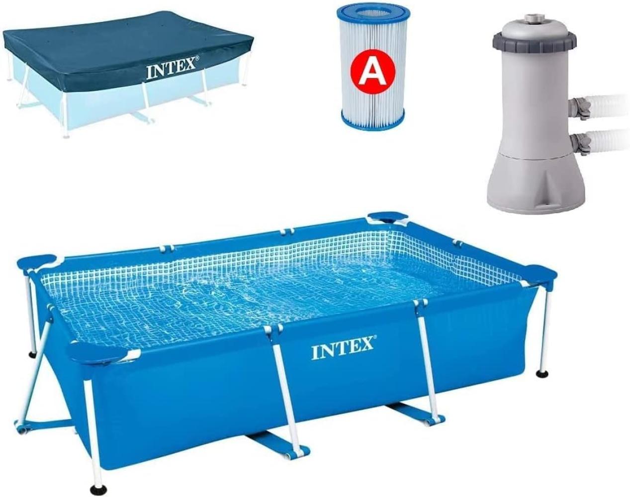 Intex Rectangular Frame Pool Set - Aufstellpool - Blau - Filterpumpe, Ersatzfilter und Abdeckplane (260 x 160 x 65 cm) Bild 1