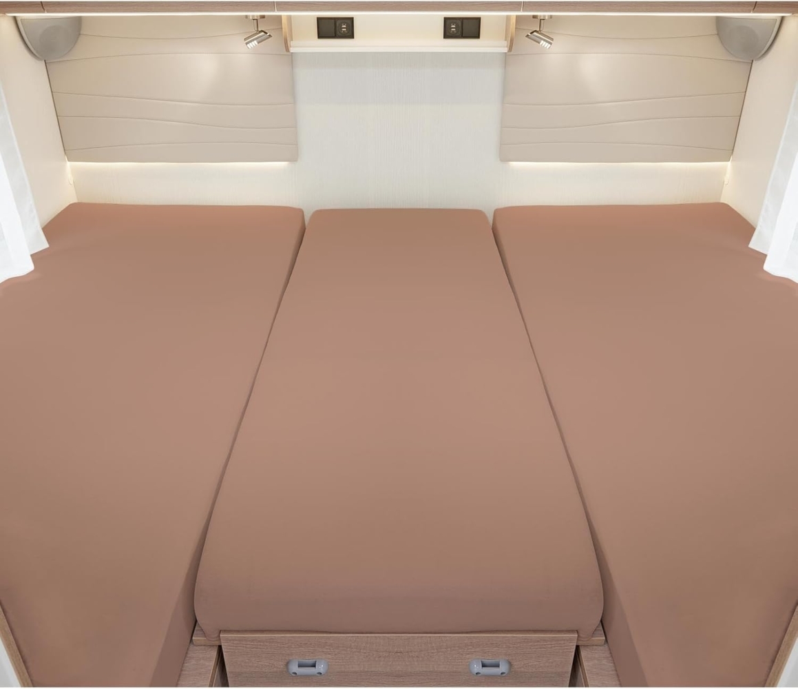 BettwarenShop Wohnmobil Wohnwagen Heckbett Spannbetttuch-Set 3-teilig|2 Längsbetten + Mittelteil| cappuccino Bild 1