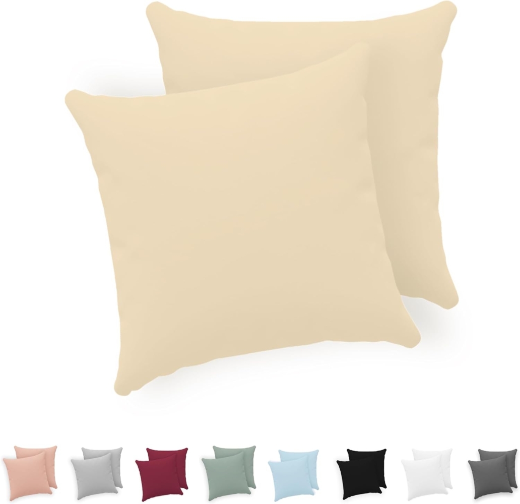 Twinzen® Kissenbezug 30x30 (2er-Set) - 100% Jersey Baumwolle 150 GSM Kissenbezüge - Beige - Für Kissenbezüge 30x30 cm - Kissenhülle - Kissenbezug mit Reißverschluss - Oeko-Tex Zertifiziert Bild 1