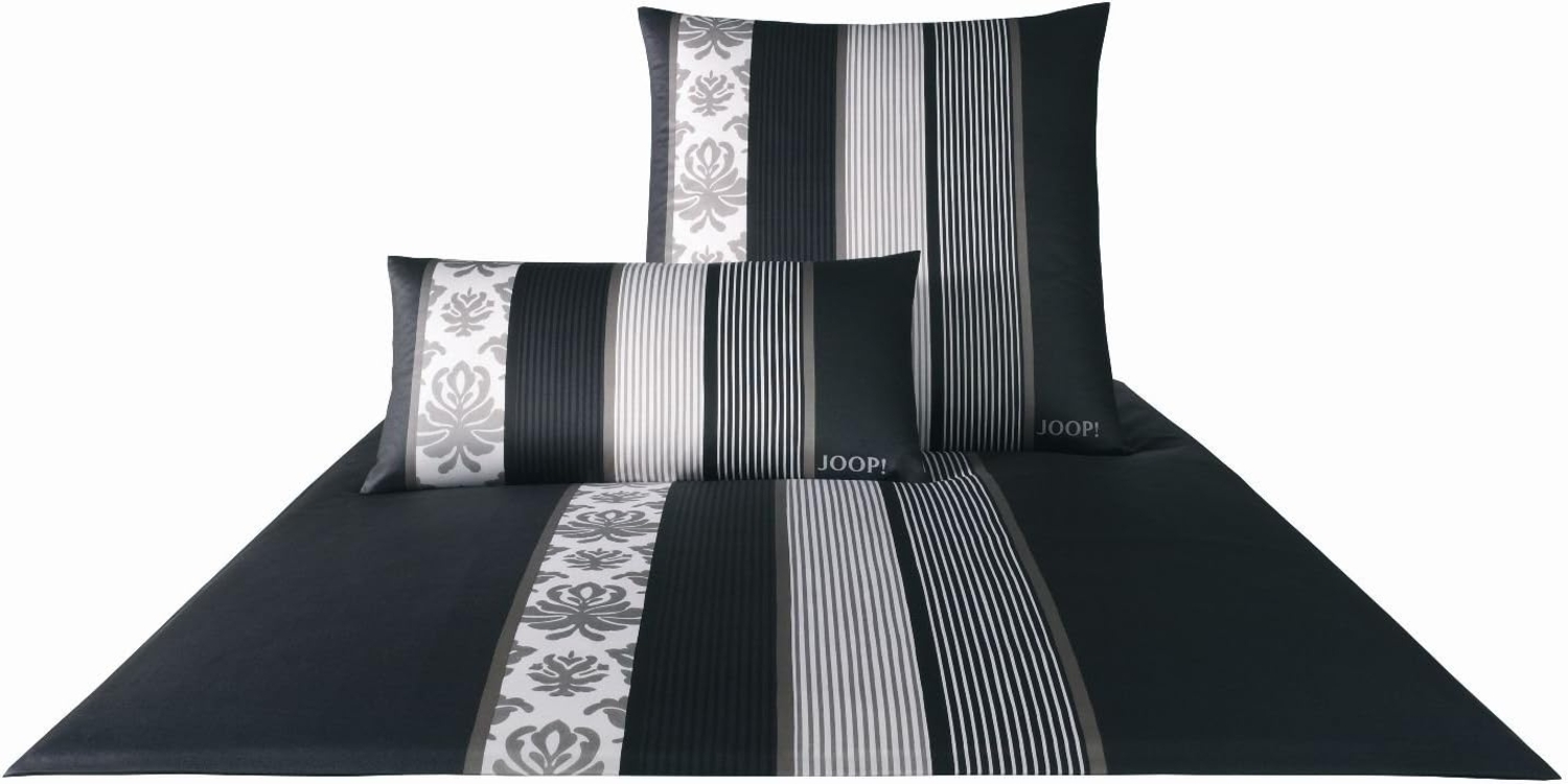 JOOP! Bettwäsche Ornament Stripes 4022 09 Schwarz Mako Satin 155 x 220 + 80 x 80 cm Bild 1