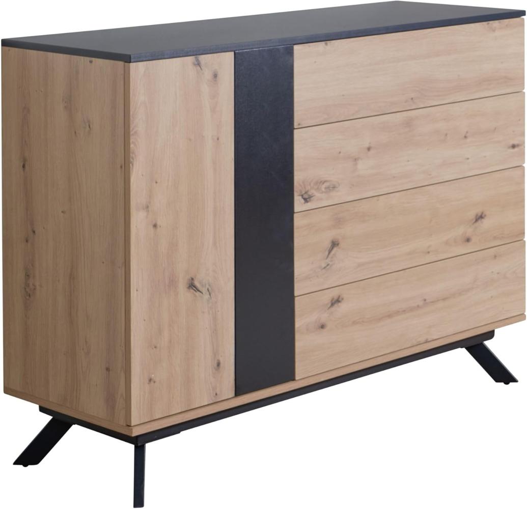 FINEBUY Sideboard FB87065 (110x87x40 cm MDF Eiche-Optik / Schwarz, Kommode), Anrichte Modern, Standschrank mit Schubladen Bild 1