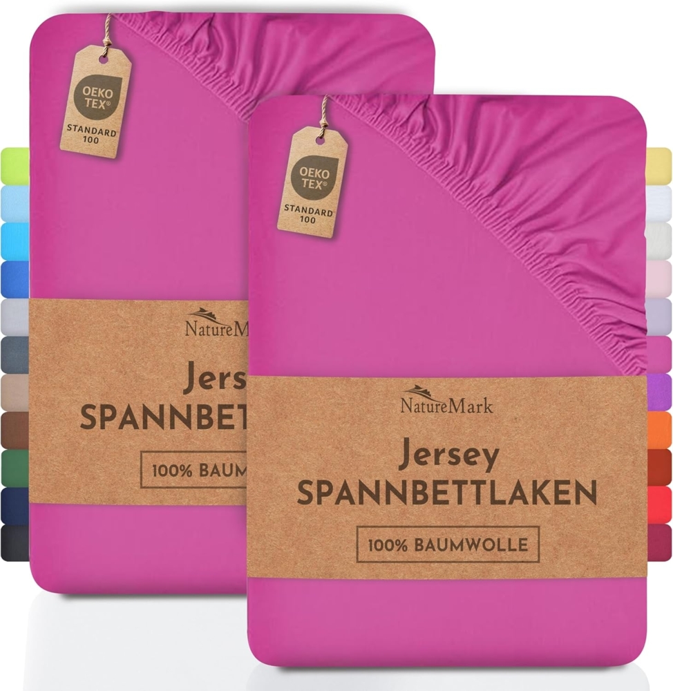 NatureMark 2er Pack Jersey Spannbettlaken, Spannbetttuch 100% Baumwolle in vielen Größen und Farben MARKENQUALITÄT ÖKOTEX Standard 100 | 90 x 200 cm - 100 x 200 cm - pink Bild 1