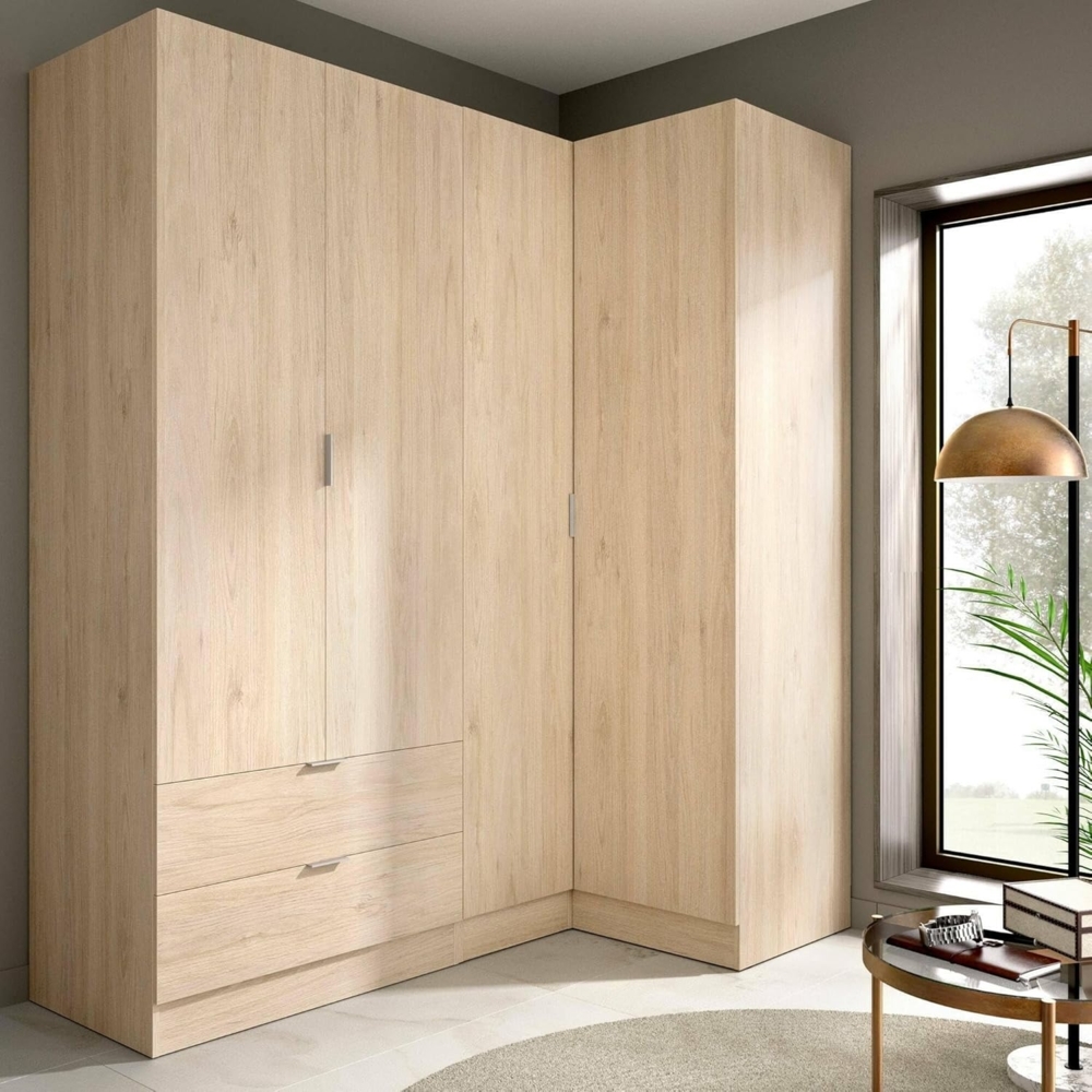 Dmora Sillara, Eckschrank für Schlafzimmer, Kleiderschrank mit 4 Flügeltüren, 174 x 91 x 184 cm, Eiche, 4 Türen Bild 1