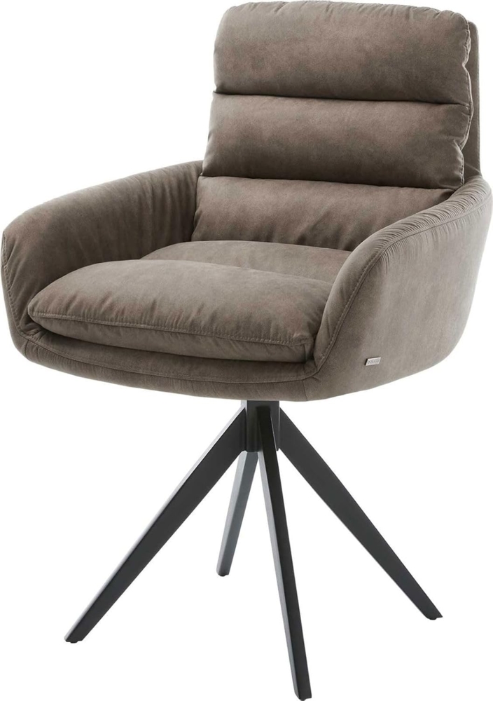 Esszimmerstuhl Abelia-Flex mit Armlehnen Mikrofaser Taupe Vintage Kreuzgestell kantig Schwarz Bild 1