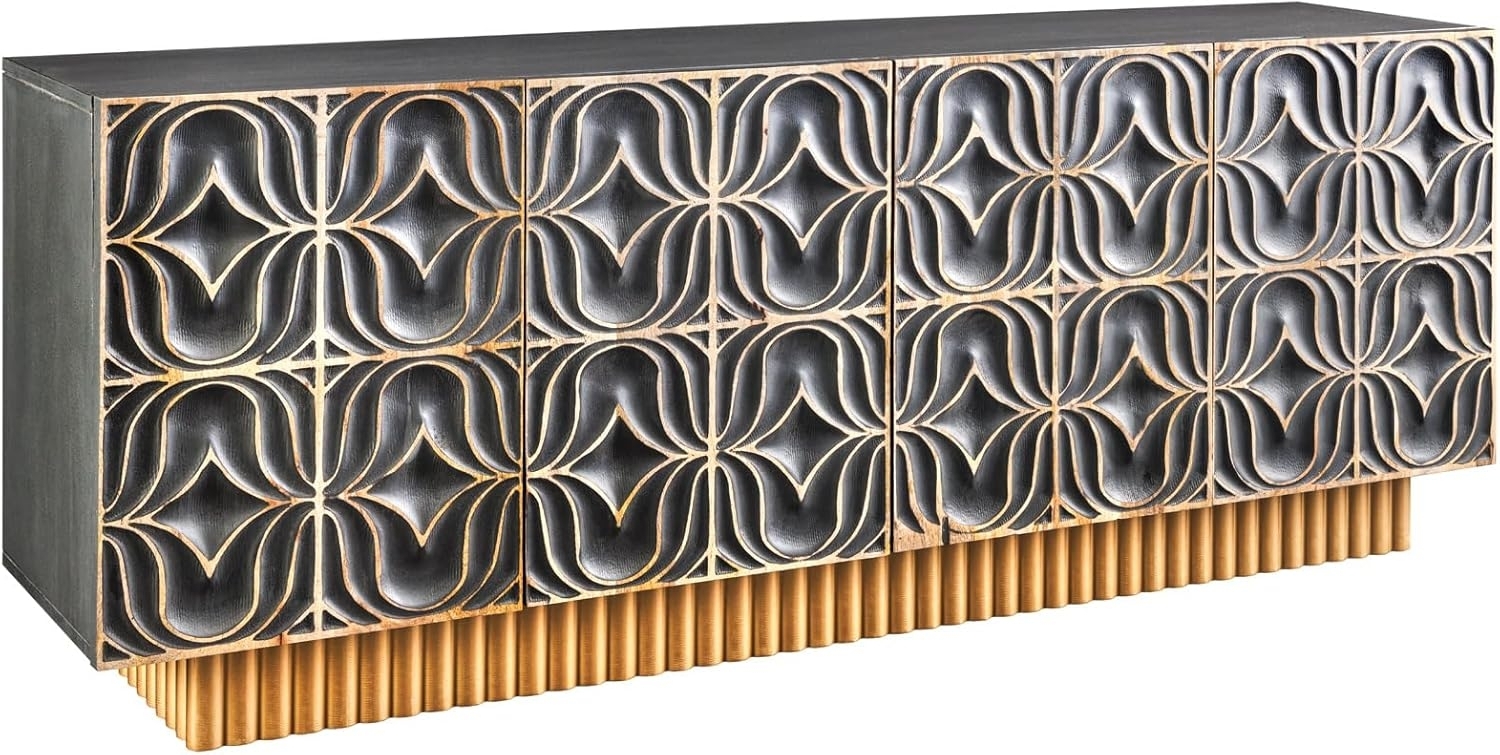 riess-ambiente Sideboard PIAZZA SAN MARCO 180cm grau / gold (Einzelartikel, 1 St), Mango-Massivholz · mit Stauraum · 3D Design · handmade · Wohnzimmer Bild 1