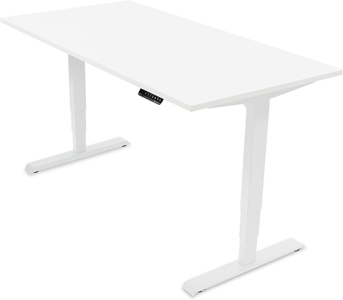 Ergotopia® Elektrisch höhenverstellbarer Schreibtisch | 5 Jahre Garantie | Ergonomischer Steh-Sitz Tisch mit Memory Funktion | Beugt Rückenschmerzen vor & Macht produktiver (160x80, Weiß, Weiß) Bild 1