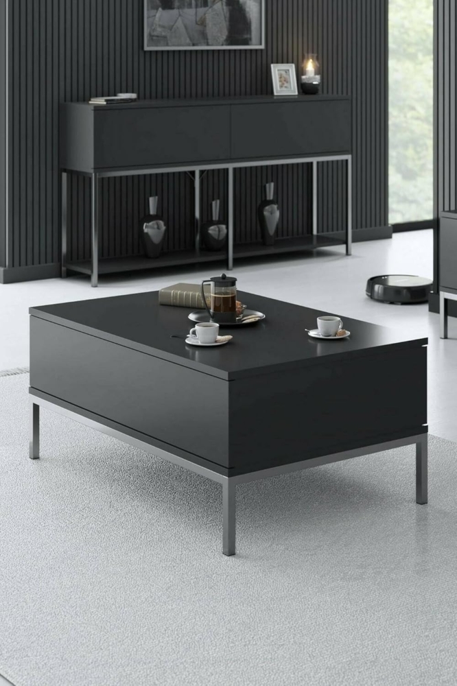 Dmora - Wohnzimmertisch Antares, Niedriger Wohnzimmertisch, Kaffeeregal, Couchtisch für Sofa, 90x60h40 cm, Anthrazit und Silber Bild 1