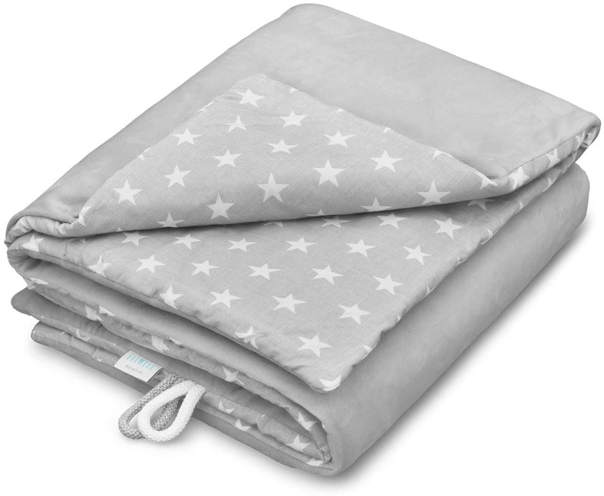 EliMeli Babydecke Kuscheldecke Krabbeldecke 75x100 super weichem Minky Polar Fleece | 100% Baumwolle | Füllung | hoch Qualität | Plüschdecke perfekt für Babys (Grey - White Stars) Bild 1