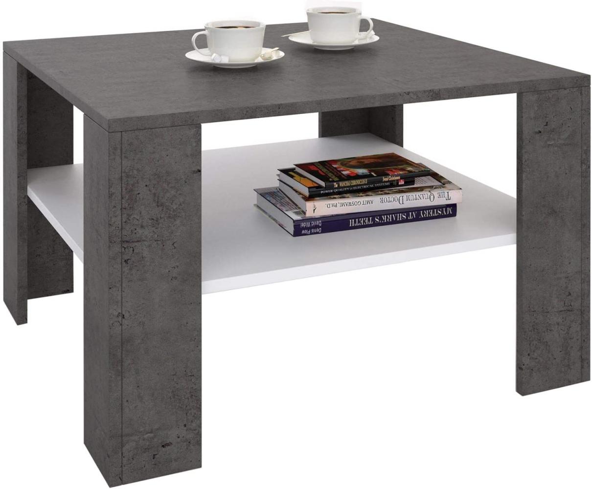CARO-Möbel Couchtisch Wohnzimmertisch Felice in dunkler Betonoptik/weiß mit Stauraum, 68x68 cm Bild 1