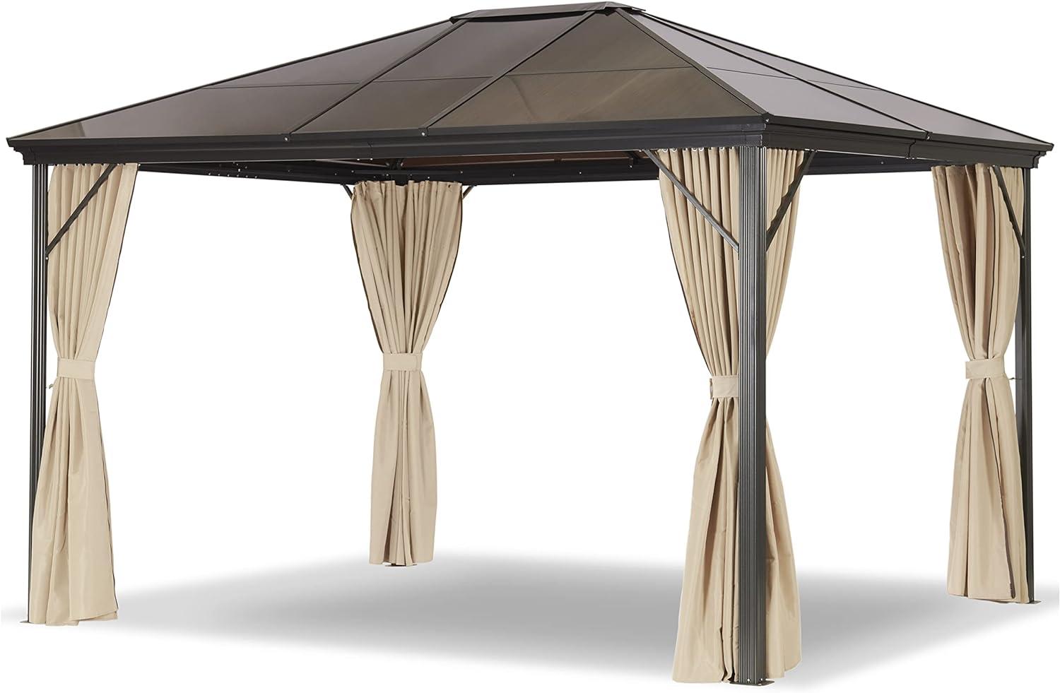 Leco Profi-Pavillon Metall-Gartenüberdachung 300 x 365 cm, braunes Dach/ Seitenteile in natur Bild 1