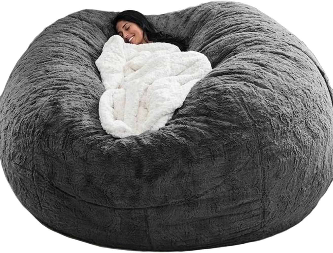 GXSDYYDS Sitzsack, Bean Bag, XXL-Sitzsäcke Flauschig kuschelig Sitzsack Stuhlbezug für Erwachsene（ohne Füllung） Waschbar 150*75cm Dunkelgrau Bild 1