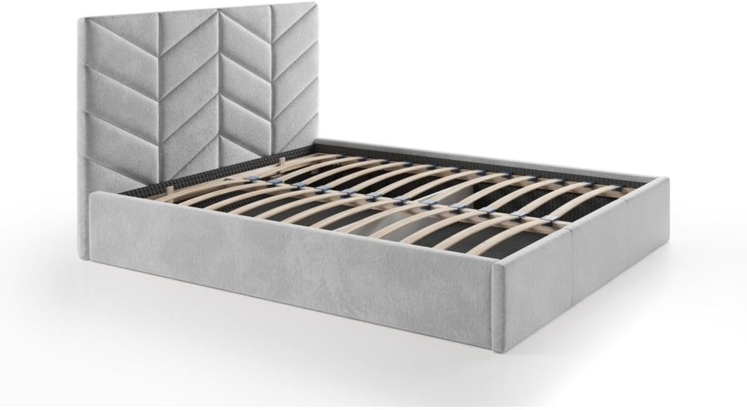 Vente-unique - Bett mit Bettkasten - 140 x 190 cm - Strukturstoff - Grau - JUSTANI Bild 1