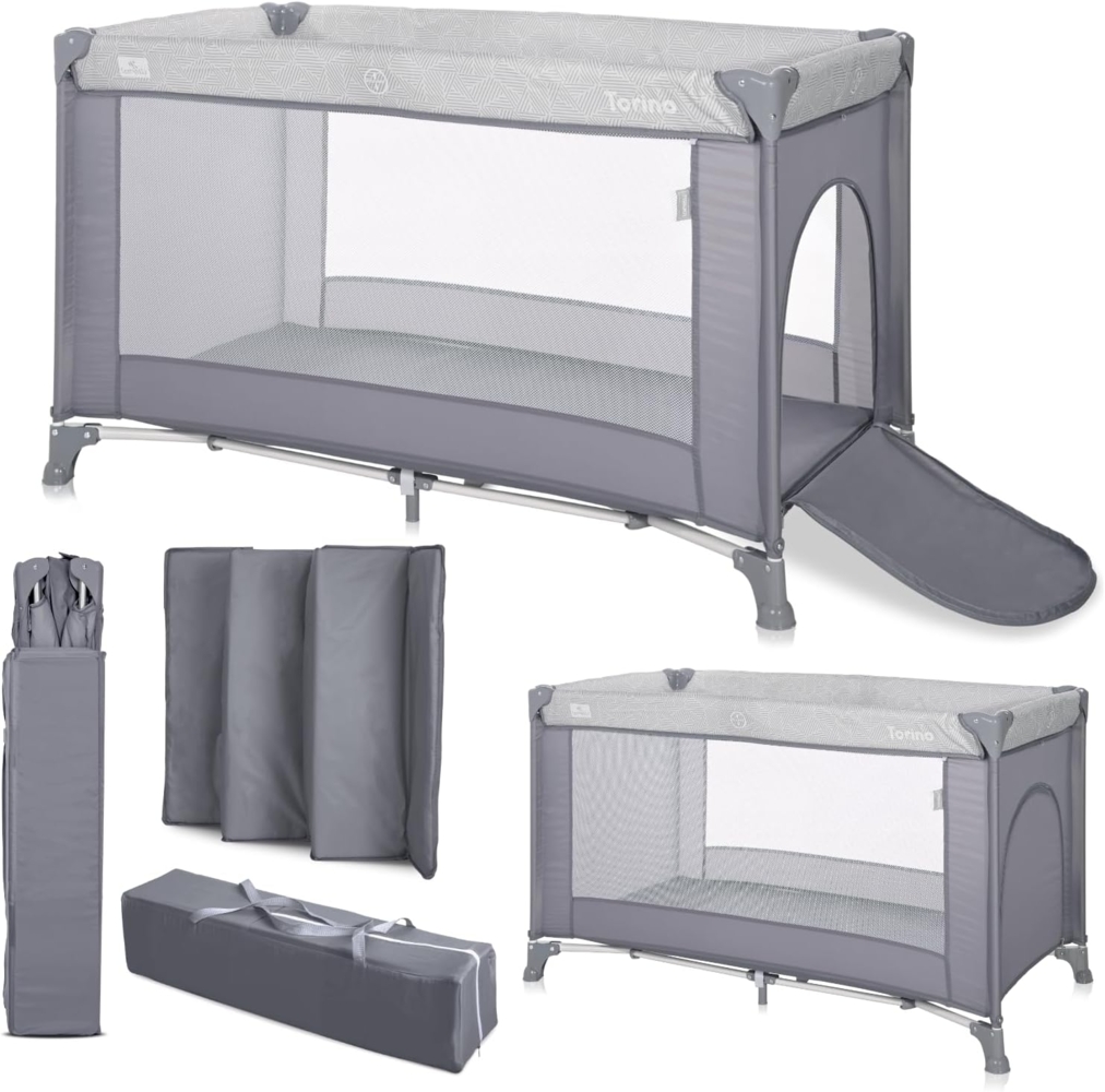 Lorelli Reisebett Torino Laufstall seitlicher Eingang, Tragetasche, Faltmatratze silber Bild 1