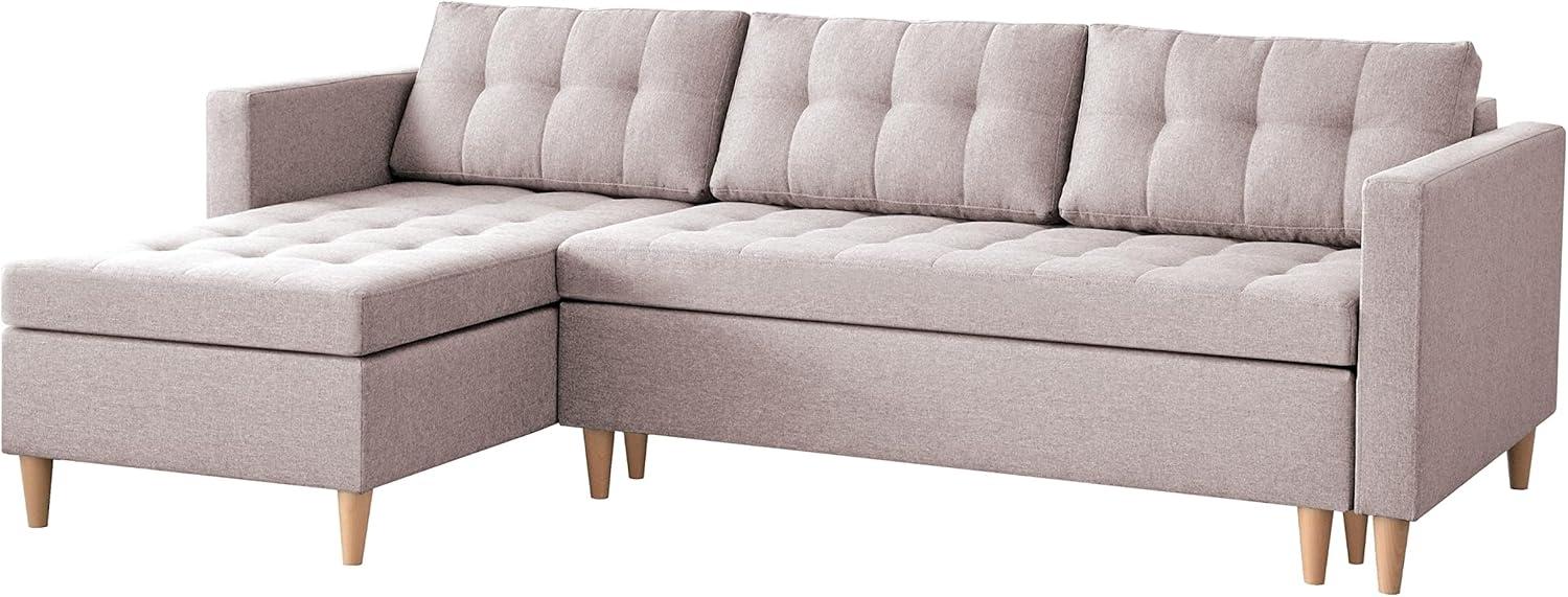 FURNIX Ecksofa NORGEN I Eckcouch mit Schlaffunktion und Bettkasten - Edle Wohnzimmersofa mit Federkern, Holzfüßen - L-Form Sofa Links/rechts, B 220 x T 154 x H 86 cm, Bettfunktion SW 61 (lachs) Bild 1