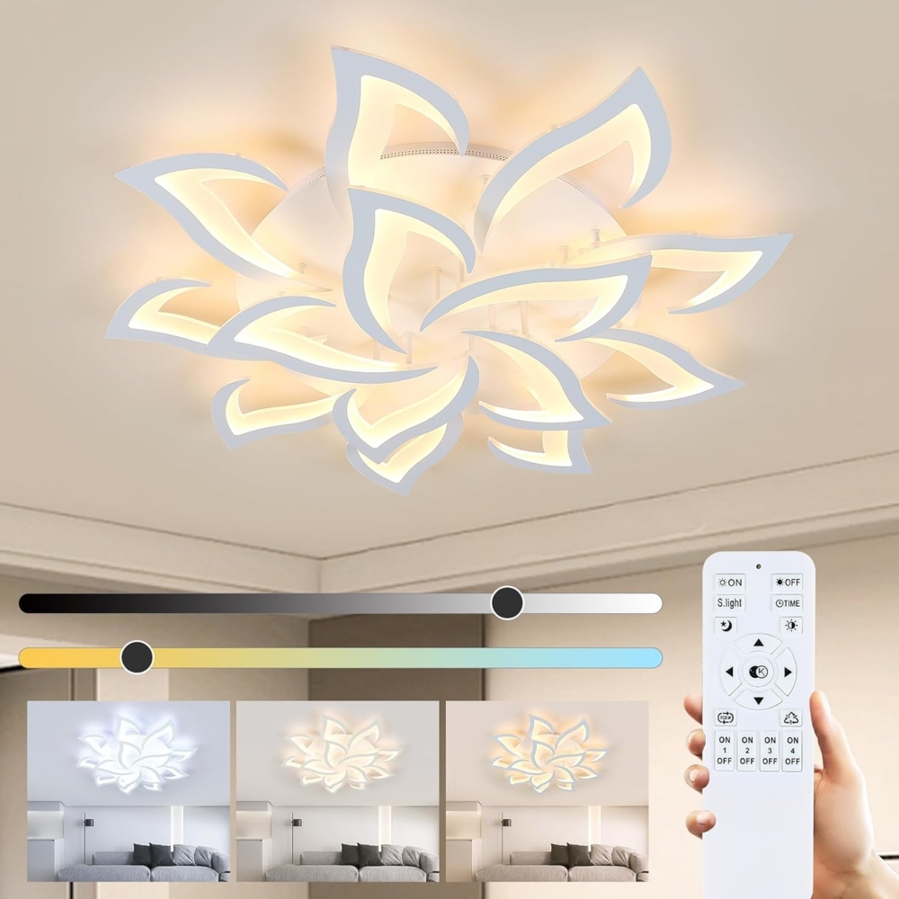 Comely LED Deckenleuchte Dimmbar, 84W LED Deckenleuchter Moderner Stil Große Deckenleuchte mit Fernbedienung/APP für Wohnzimmer, Schlafzimmer, 3000K–6500K, 100cm, Weiß Bild 1