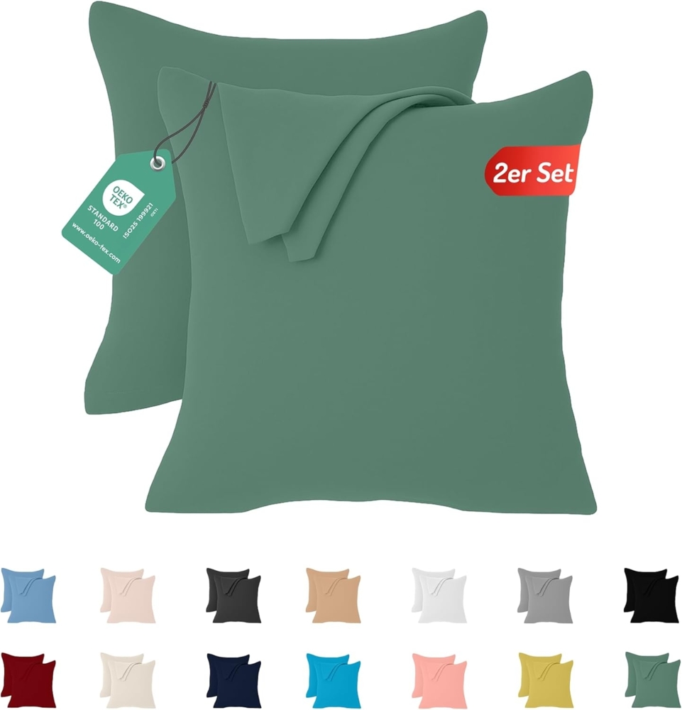Livessa 2er Set Kissenbezug 40x40 aus%100 Baumwolle Jersey Stoff - Verdeckter Reißverschluss, Kopfkissenbezug 40x40 cm, Kissenhülle, Ultra weich und atmungsaktiv, Oeko-Tex Zertifiziert Bild 1
