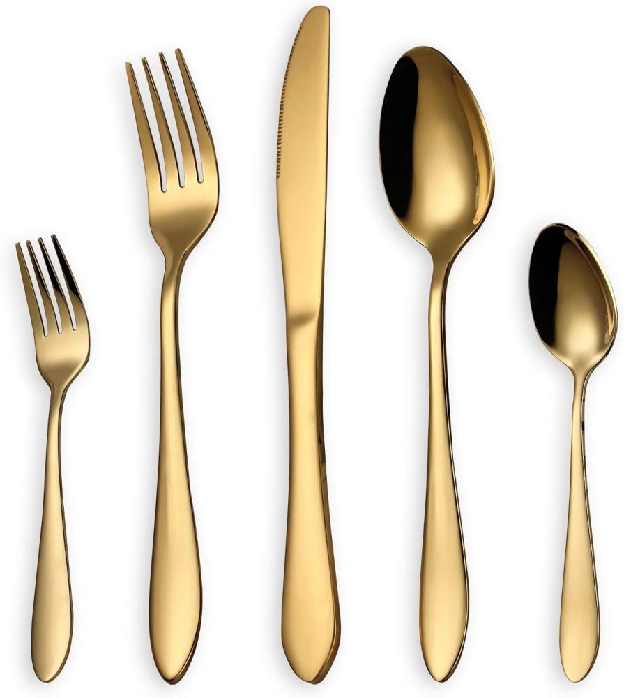 Bergland HOMQUEN Besteck Set, 30tlg, für 6 Personen, Edelstahl 18-0, gold, rostfrei, spülmaschinenfest, Tafelbesteck Bild 1