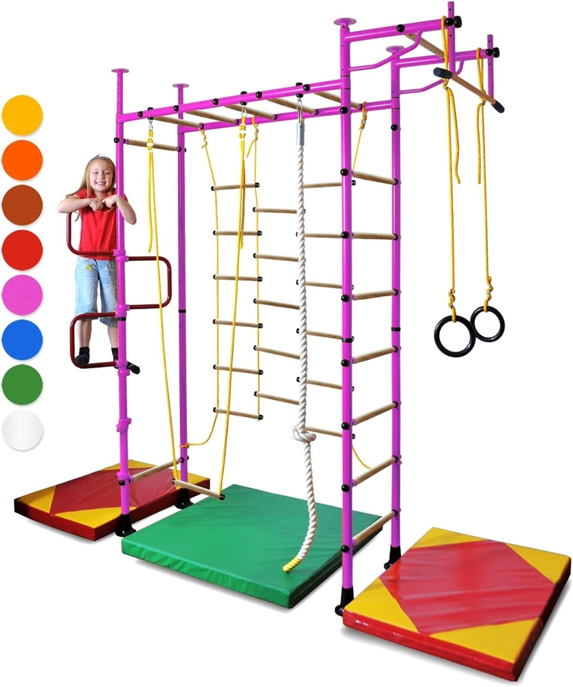 NiroSport Sprossenwand für Kinderzimmer M3 aufbau ohne bohrungen Made in Germany Holzsprossen Rosa Raumhöhe 240 - 290 cm Bild 1