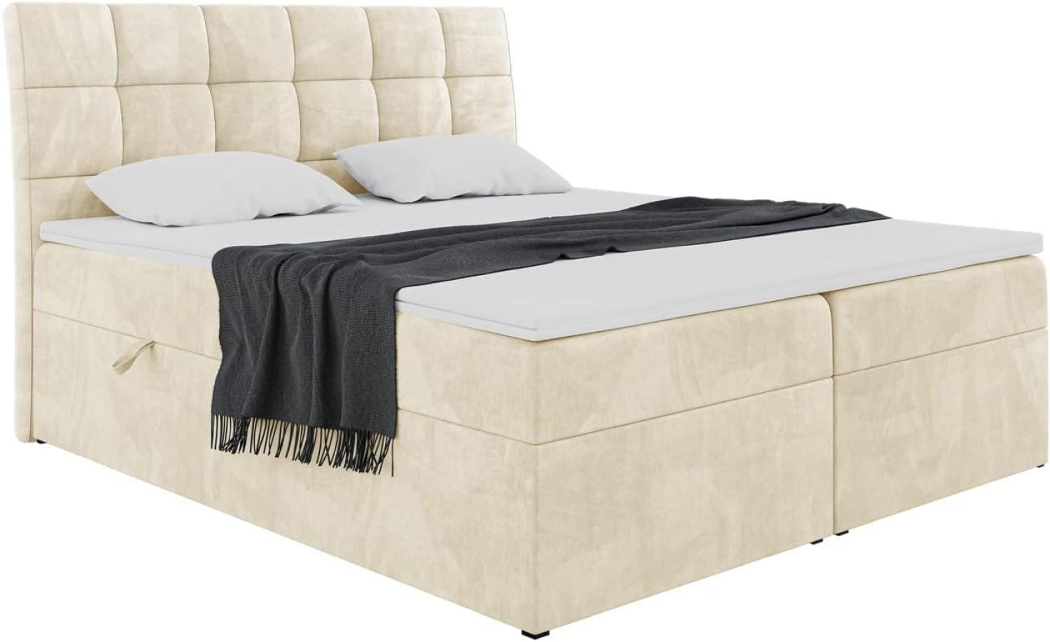 MEBLINI Boxspringbett DRAGO 160x200 cm mit Bettkasten - H4/Beige Samt Polsterbett - Doppelbett mit Topper & Taschenfederkern-Matratze Bild 1