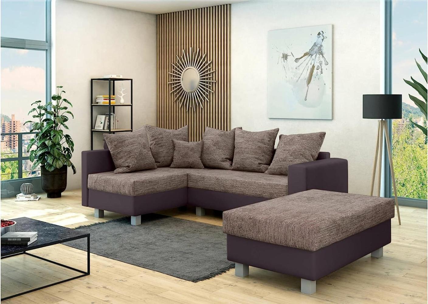 Stylefy Priamo Ecksofa Strukturstoff BERLIN Kunstleder MADRYT Hellbraun Dunkelbraun Links Bild 1