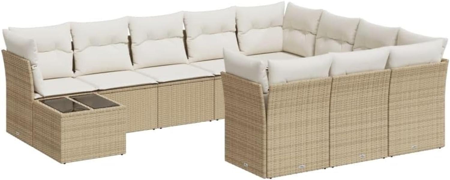 vidaXL 11-tlg. Garten-Sofagarnitur mit Kissen Beige Poly Rattan 3250097 Bild 1