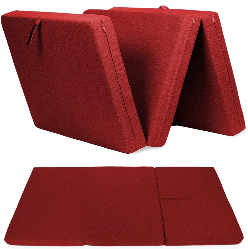 sunnypillow Premium Klappmatratze 120 x 195 x 15 cm Rot | 3-teilige Faltmatratze mit abnehmbarem Bezug | Schaumstoff extra dick 15cm | Matratze faltbar klappbar Gästematratze Reisematratze | Bild 1