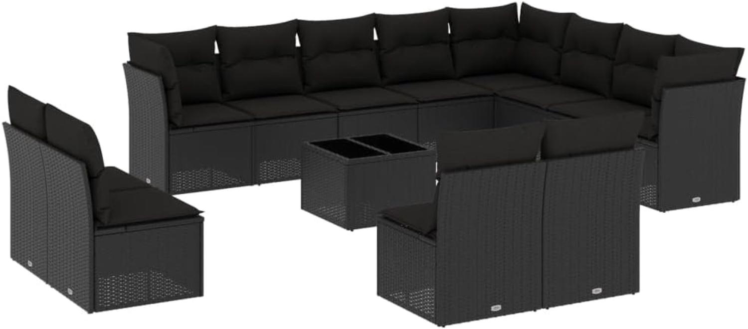 vidaXL 13-tlg. Garten-Sofagarnitur mit Kissen Schwarz Poly Rattan Bild 1