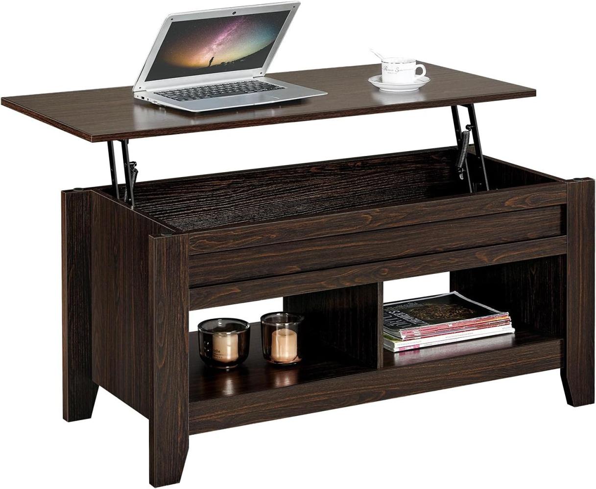 Yaheetech Couchtisch Höhenverstellbar Kaffeetisch Wohnzimmertisch mit Ablagefach und Hebeplatte Holz Sofatisch Beistelltisch für Wohnzimmer, Espresso Bild 1