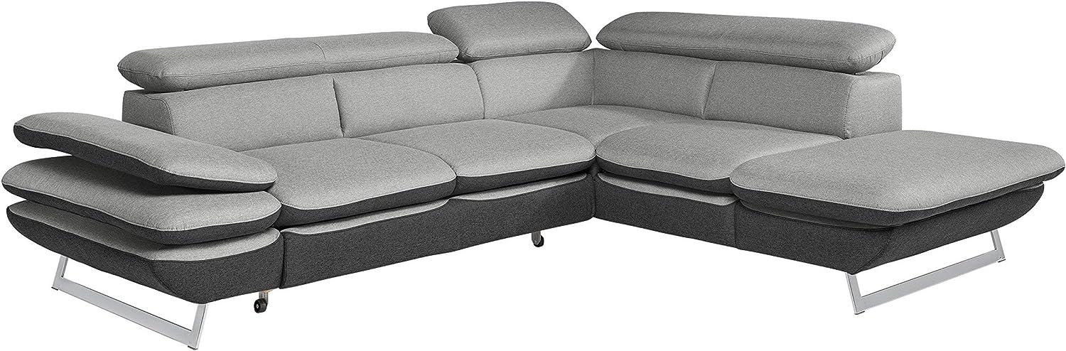 Mivano Ecksofa Prestige / Bettsofa in L-Form mit Ottomane und Schlaffunktion / Kopfteile und Armteil verstellbar / 265 x 74 x 223 / Zweifarbiger Strukturstoff, grau/anthrazit Bild 1