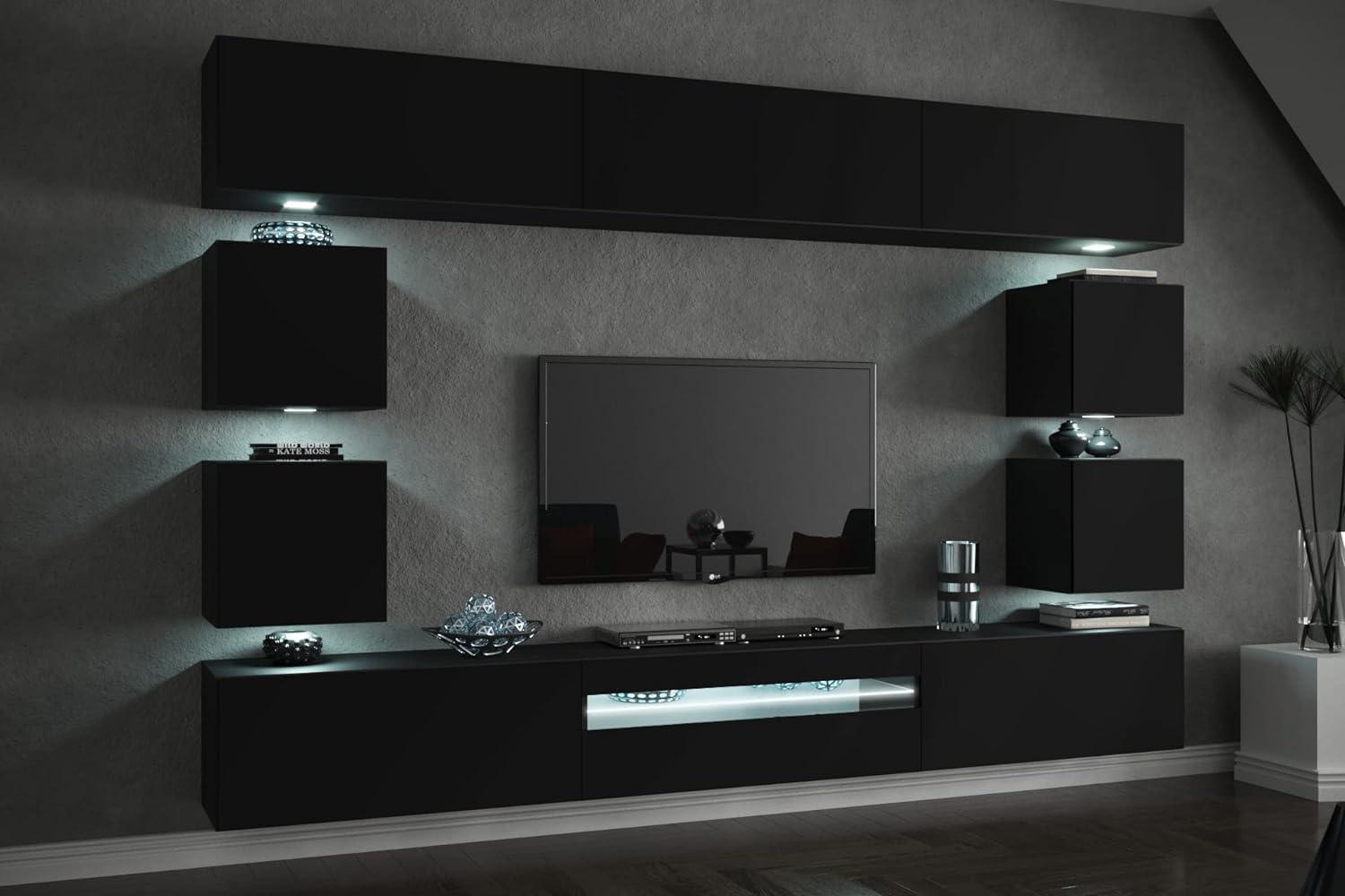 Furnitech Future C81 Wohnzimmer Wandschrank Mediawand mit Led Beleuchtung Schrankwand Wohnwand Möbel (LED weiß, C81-18B-M5 1A Matt) Bild 1